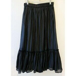 J.Crew Small Black Midi Ruffle Skirt Cotton Boho Minimalist Dark Romantic Goth